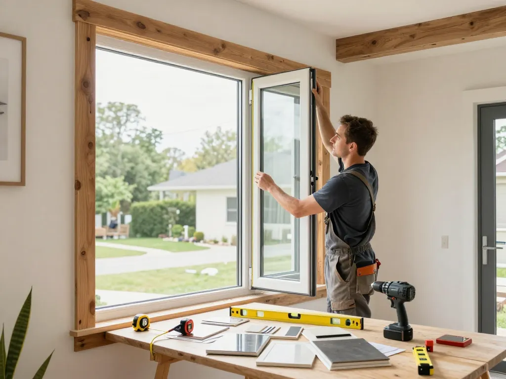 Professioneller Fensterbauer in Köln misst energieeffiziente Fenster in einem modernen Wohnumfeld.