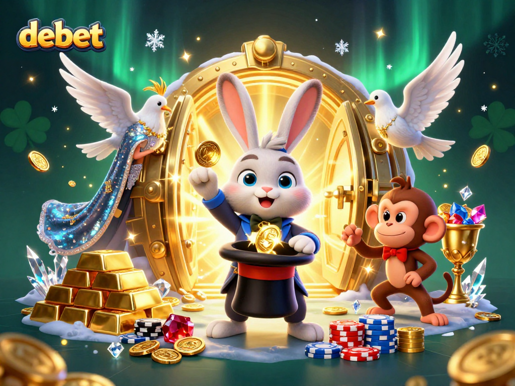 Experience the thrill of debet as the magician rabbit unveils golden treasures in this vibrant casino scene.