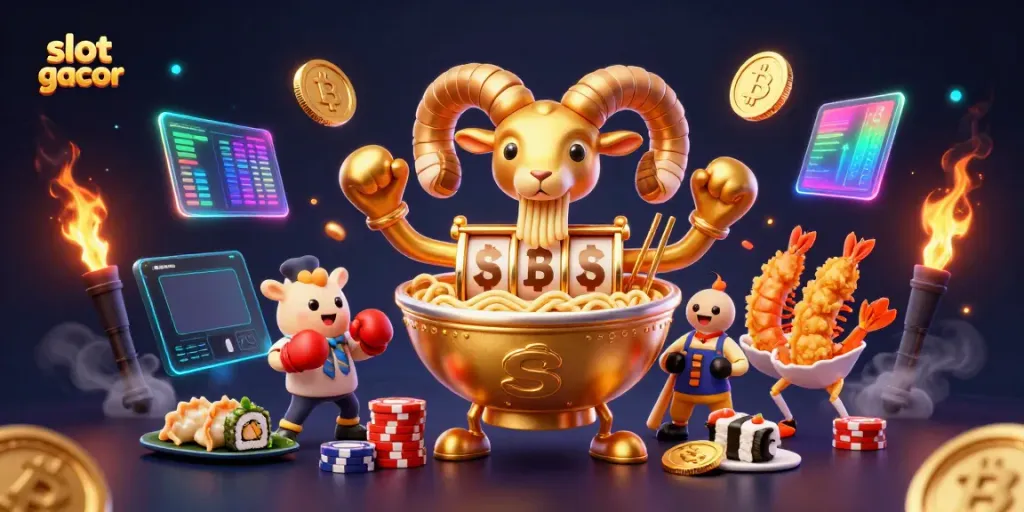 Engaging illustration showcasing slot gacor featuring vibrant characters and dynamic casino elements in cryptocurrency.