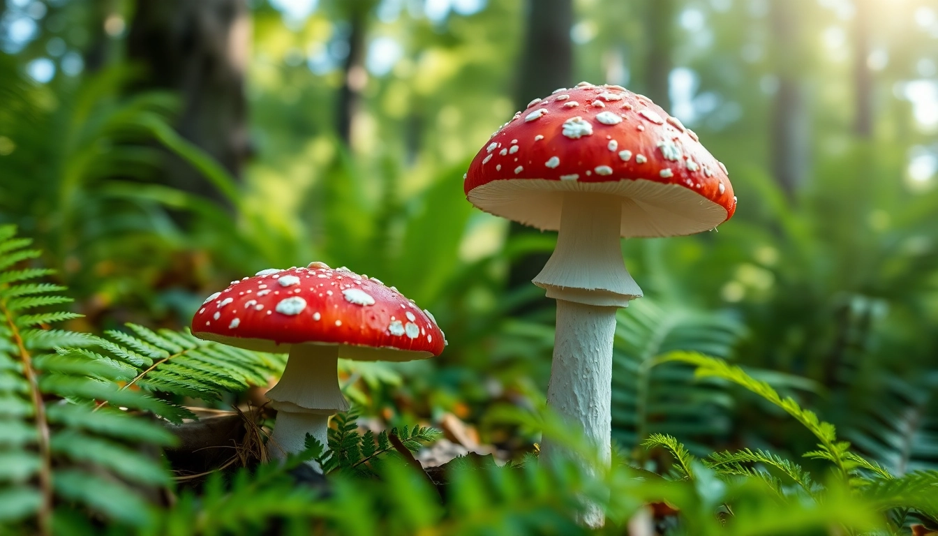 Fliegenpilz bestellen: Handgepflückter Fliegenpilz in einer inspirierenden Waldlandschaft.