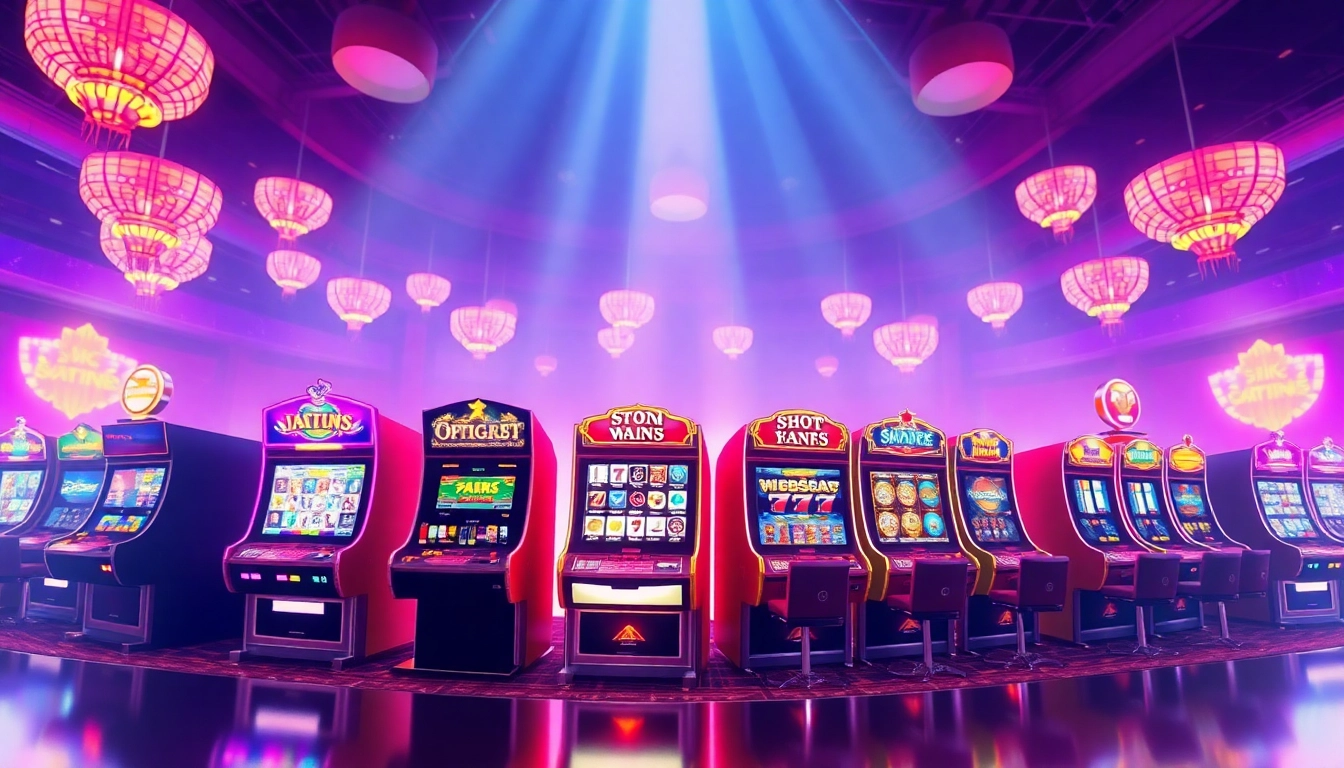 Entdecken Sie Casinos ohne Lizenz mit aufregenden Spielautomaten und bunten Lichtern.