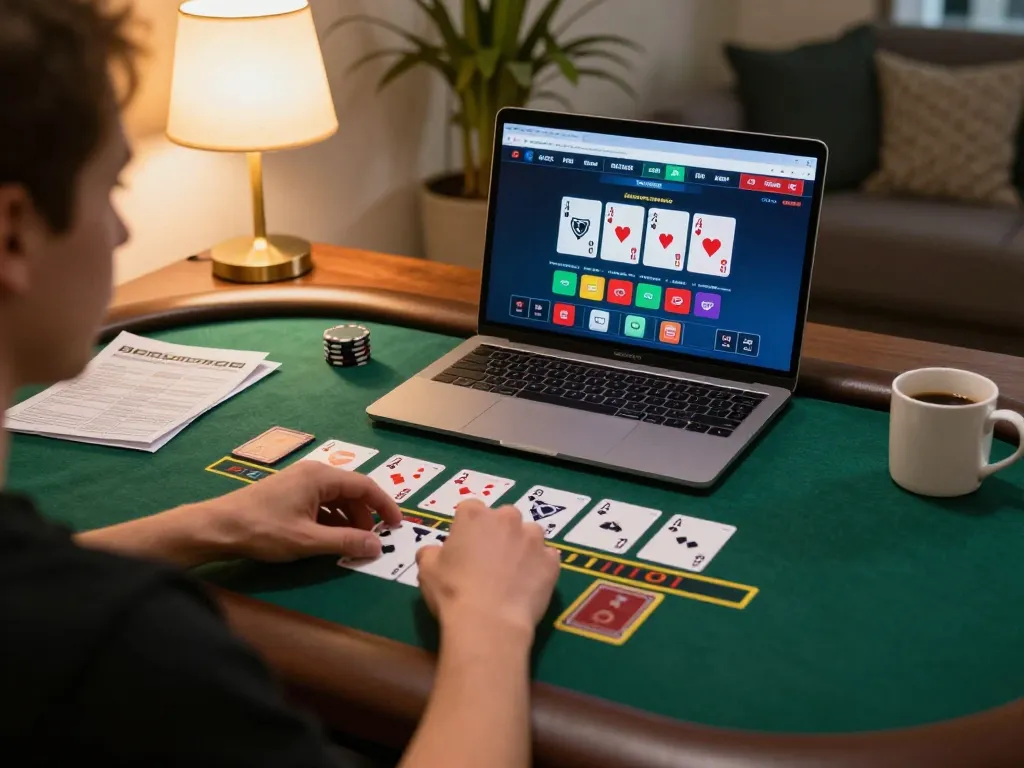 Engaged player using 56WIN platform for live dealer blackjack game at home.