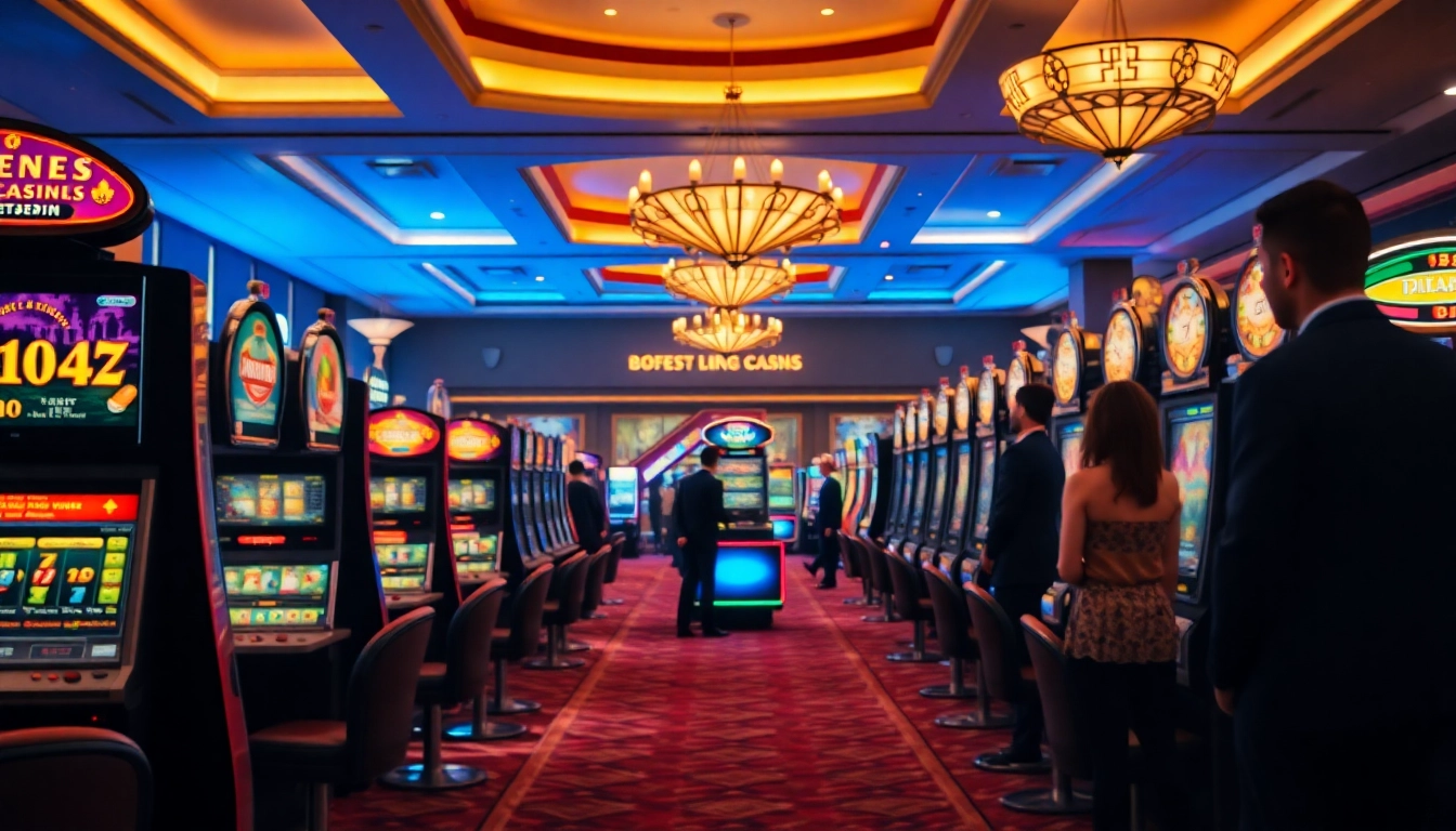 Erlebe spannende Unterhaltung im casino online mit bunten Spielautomaten und glücklichen Spielern.