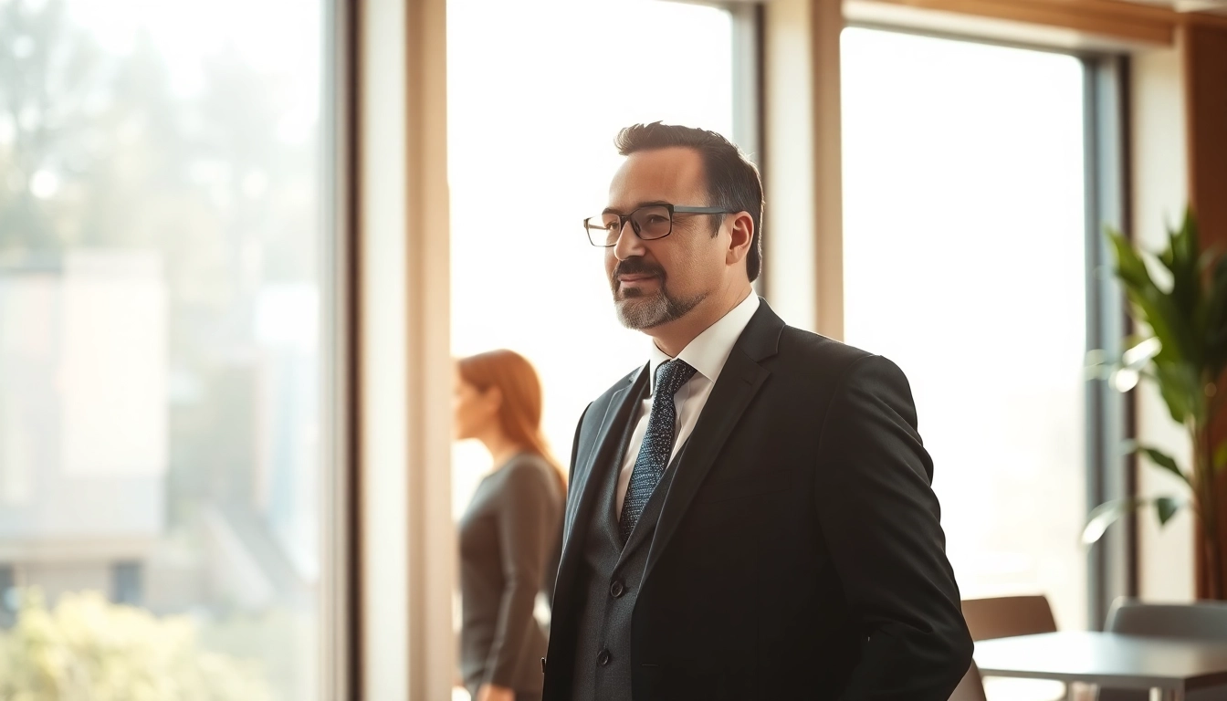 Headhunter Solingen im modernen Büro, der dynamisch mit einem Kandidaten spricht.