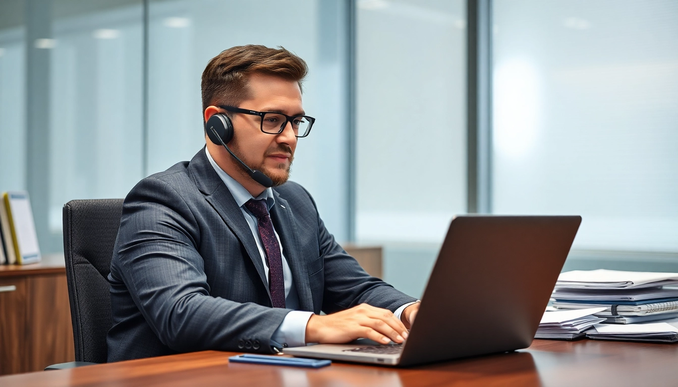 Headhunter Ärzte am Telefon in modernem Büro, Professioneller Headhunter bei der Arbeit.