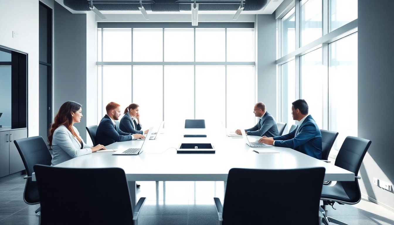 Professionelles Besprechungszimmer in einer Headhunter Agentur mit Team in Aktion.