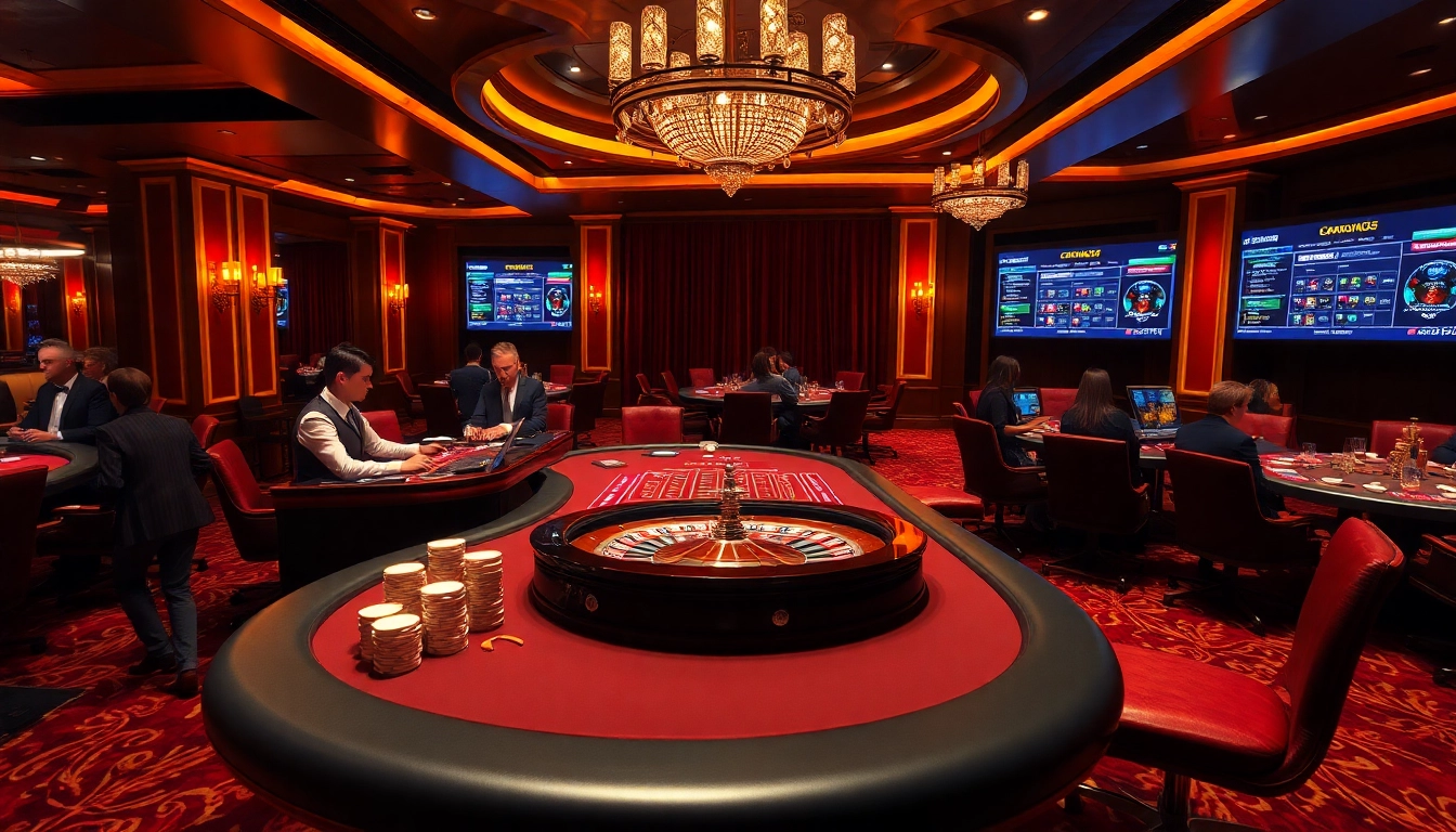 C168 casino scene showcasing modern gaming with poker chips and a roulette wheel.