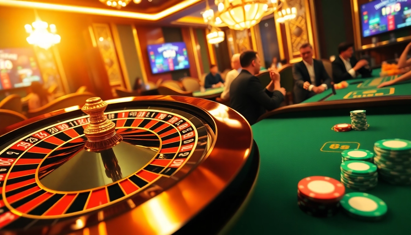 Players enjoying high-stakes games at HM88's luxurious Live Casino table during an exciting gambling session.