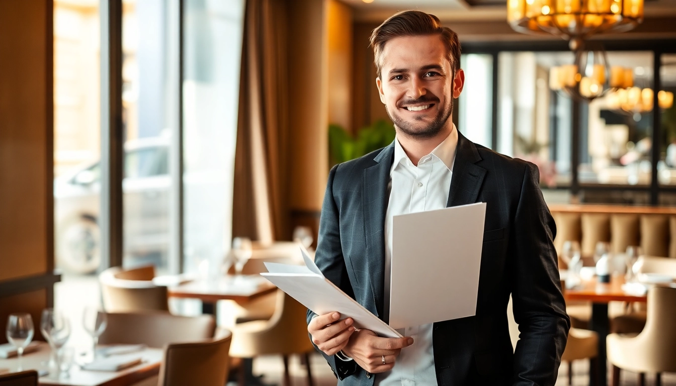 Headhunter Gastronomie präsentiert seine Fähigkeiten in einem eleganten Restaurant.