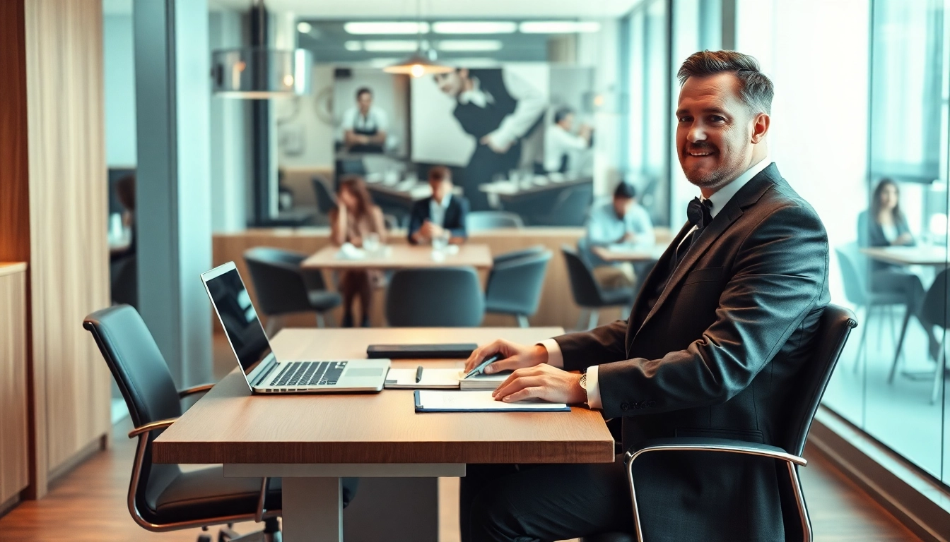 Professioneller Headhunter Gastronomie berät am Schreibtisch.
