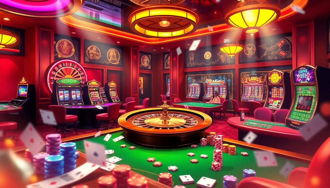 Experience the excitement of online gambling with the link 12bet amidst vibrant casino visuals and engaging gaming elements.