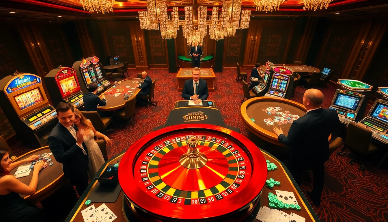 Experience the thrill of gambling with kk55.global at an upscale casino, featuring tables, cards, and roulette.