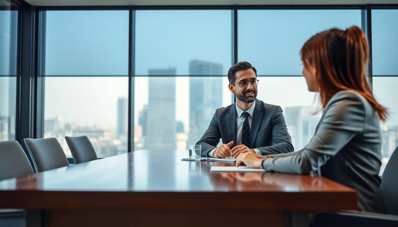 Headhunter Schweiz im Gespräch mit einem Kandidaten in einem modernen Büro.