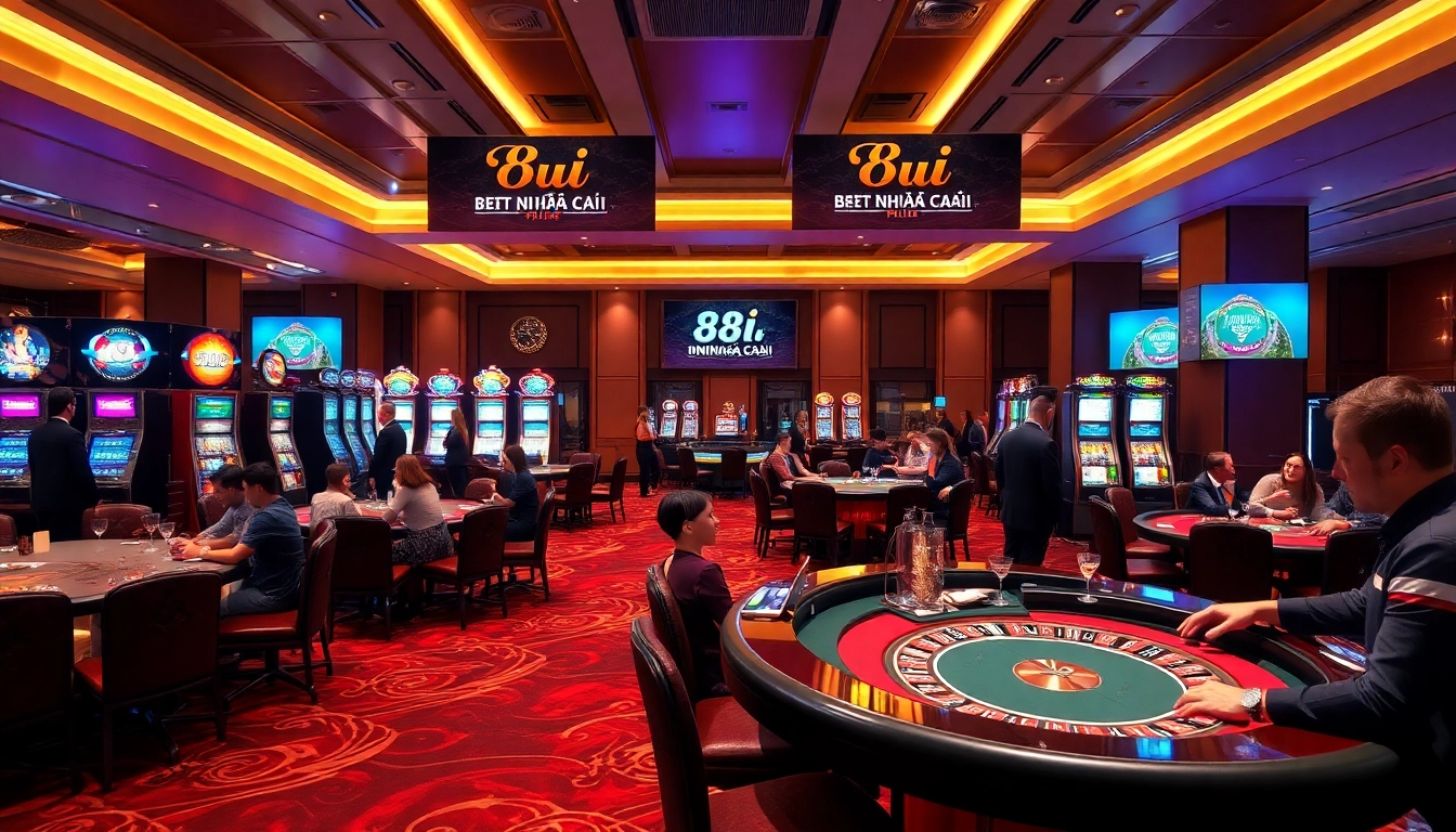 Players enjoying various games at an upscale casino, highlighting the excitement of 88i nhà cái.