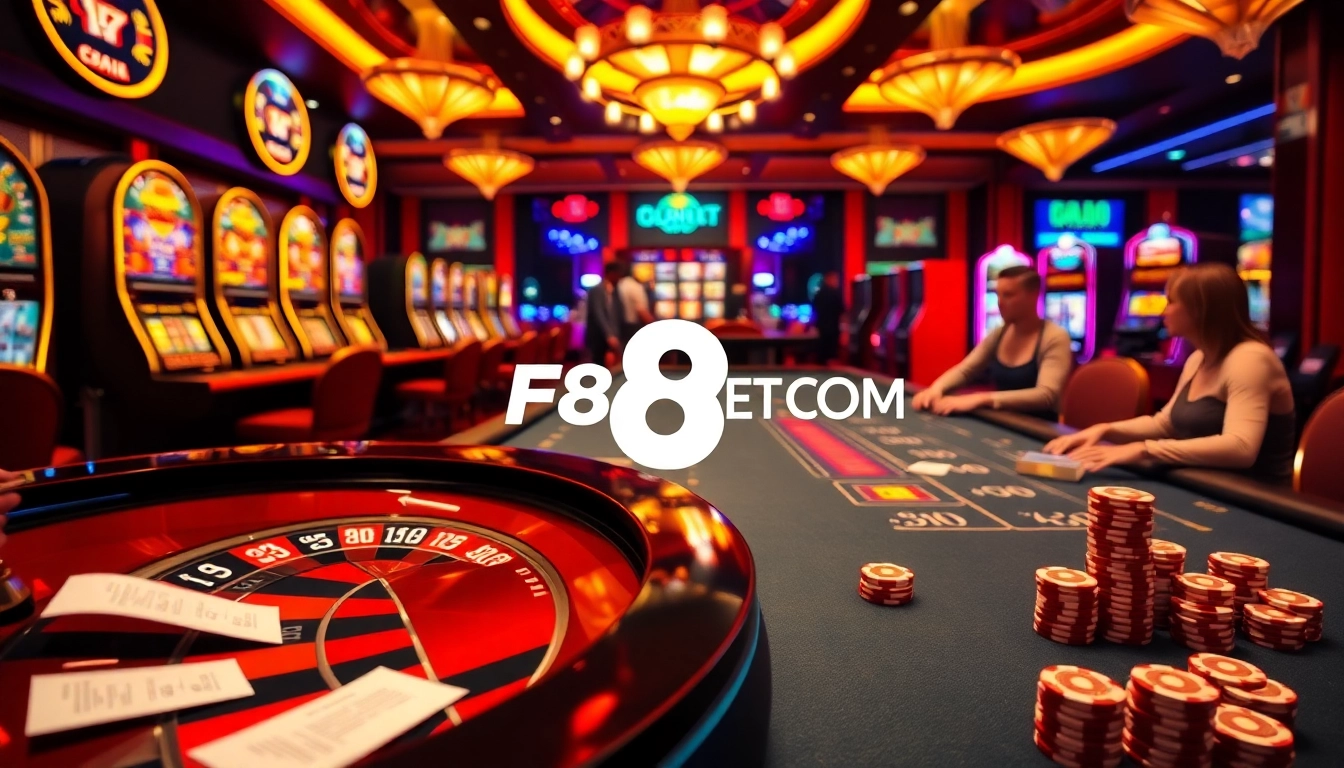 Experience the thrilling atmosphere of F8BET COM with players engaging in exciting casino games.