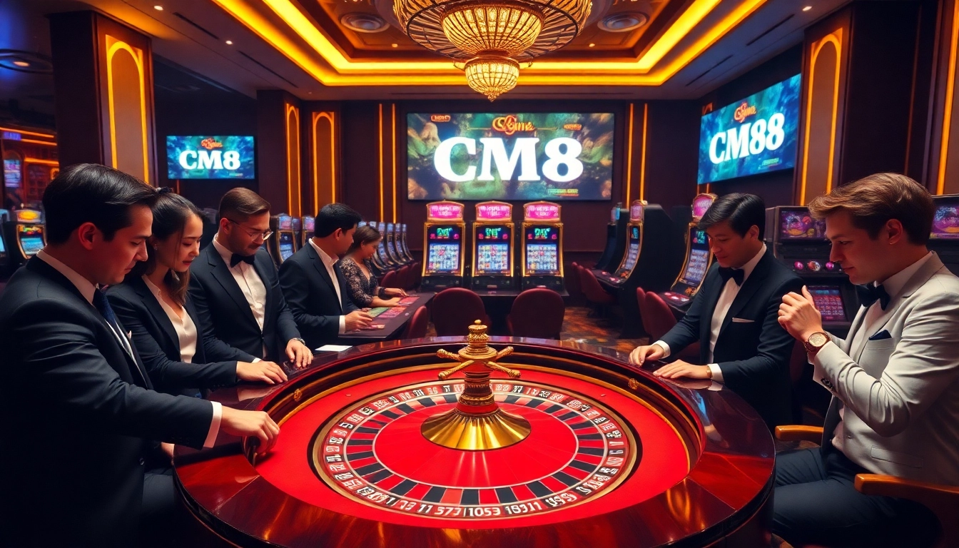 Experience the excitement of CM88 đăng nhập with players at a vibrant casino table, ready to win.