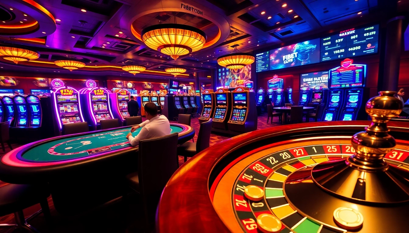 Engage in thrilling gameplay at F8BET COM, featuring vibrant poker chips and exciting slot machines.